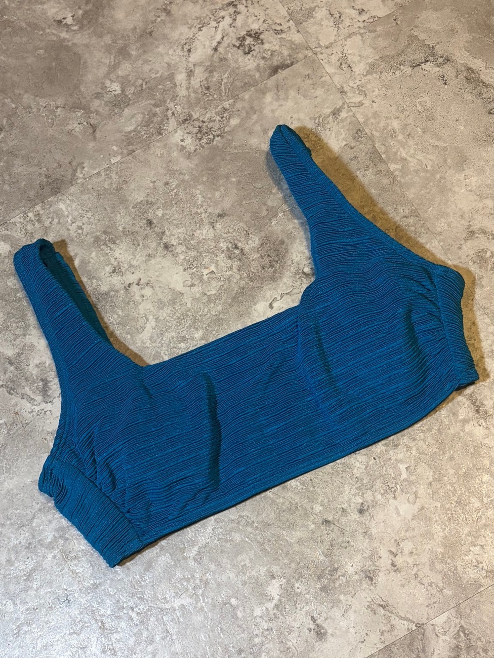 Time & Tru Textured Bikini Top Teal Blue Ribbed Swim Top Size Small